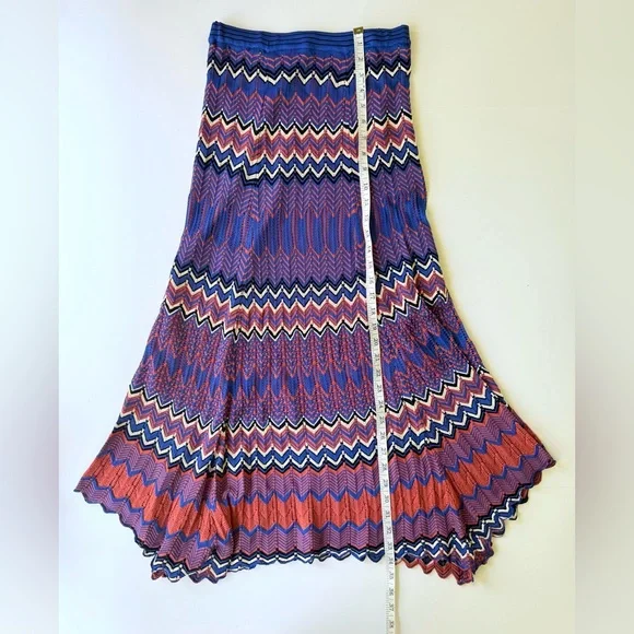Sandro Paris Pointelle Chevron Zig Zag Knit Midi Skirt in Blue & Rust 2 US 6 - Picture 12 of 14